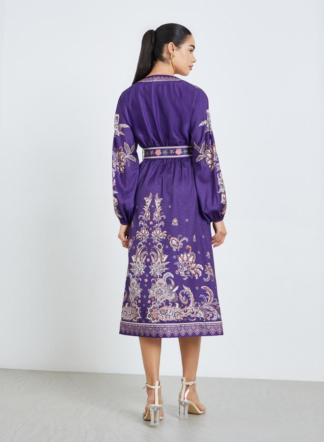 ستايلي فستان ميدي بنمط قميص وحزام وطبعة للنساء - Image 4